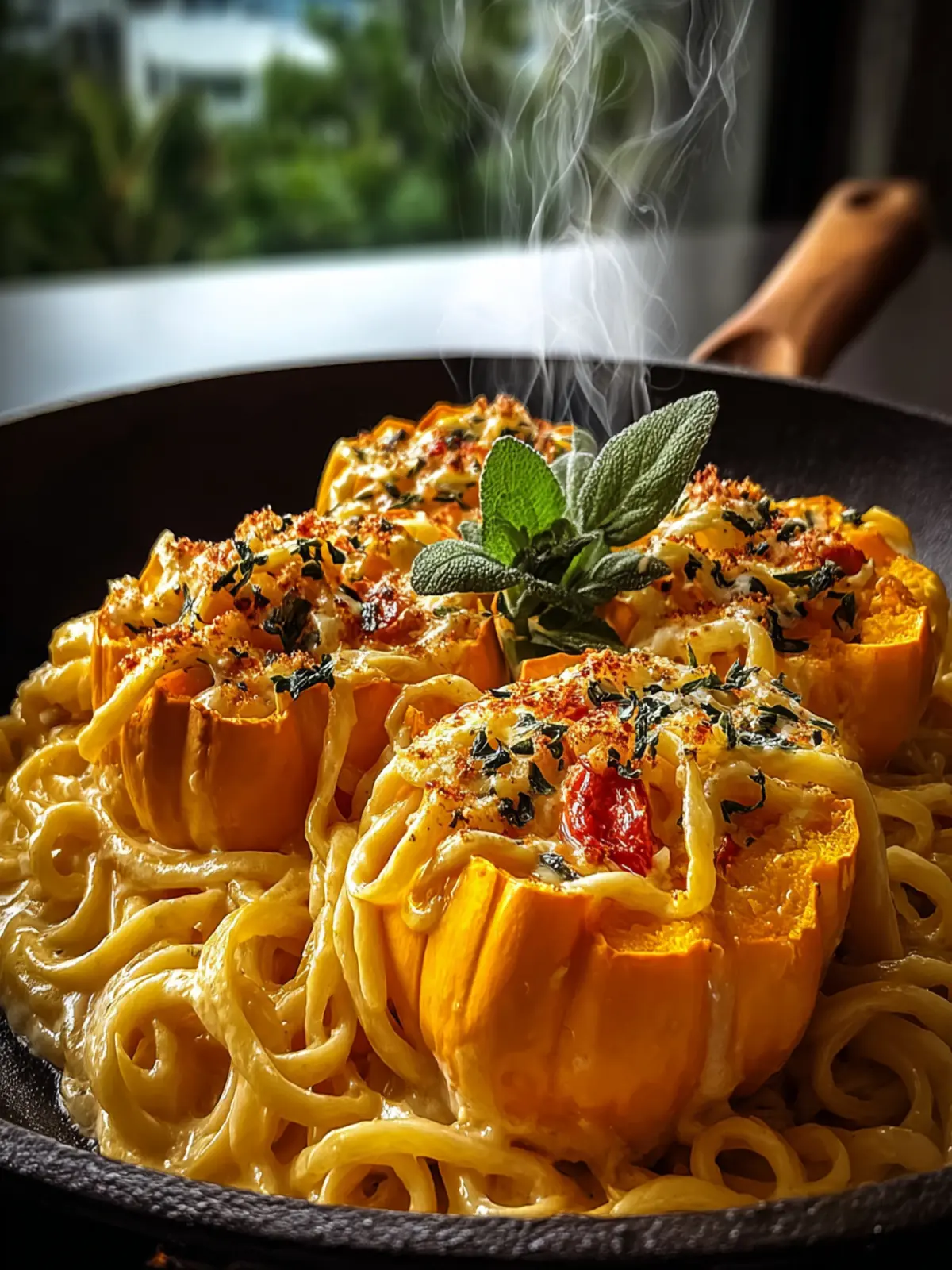 Pumpkin Alfredo Pasta Cauldrons First Image
