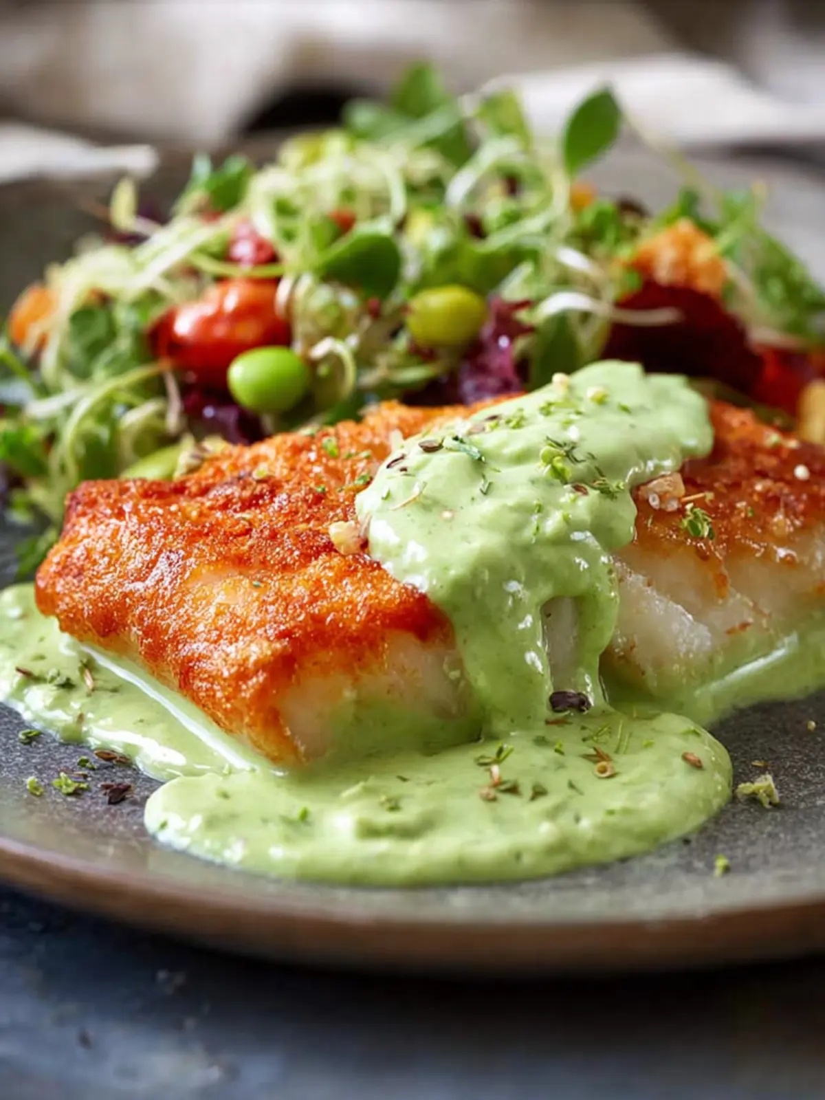 Pan Seared Cod with Avocado Cream Sauce First Image